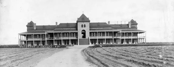 Historic black and white photo of Old Main