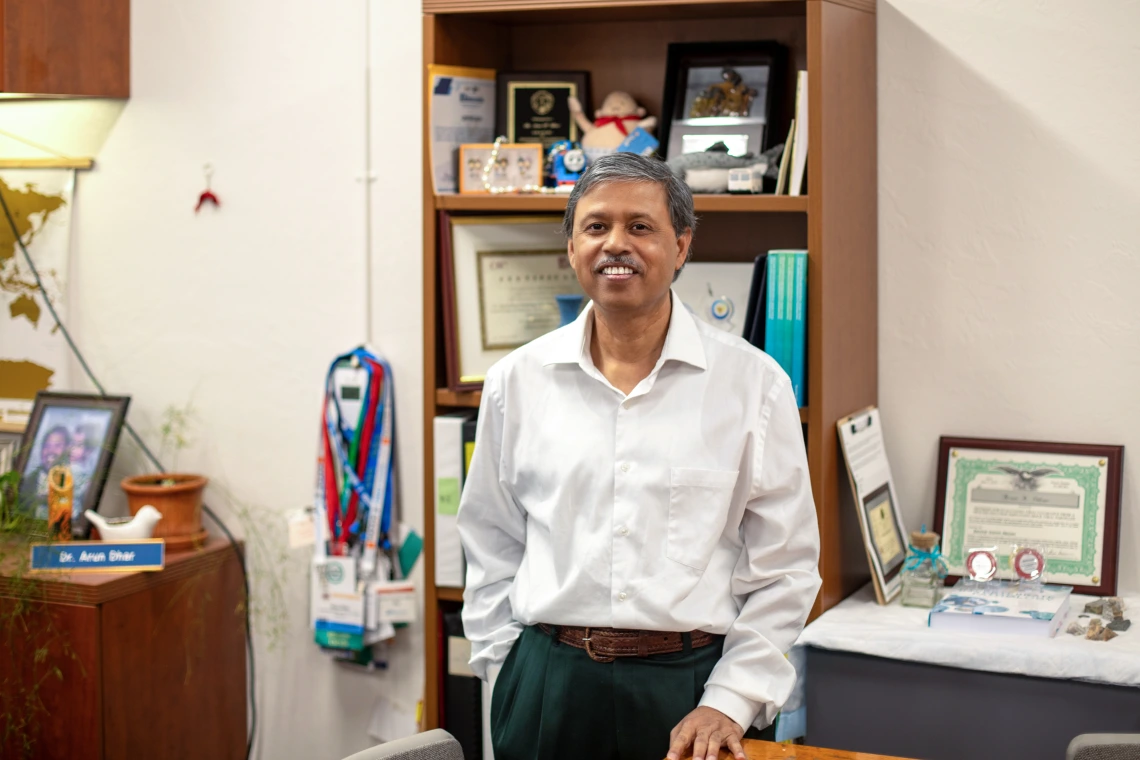 Researcher in his office