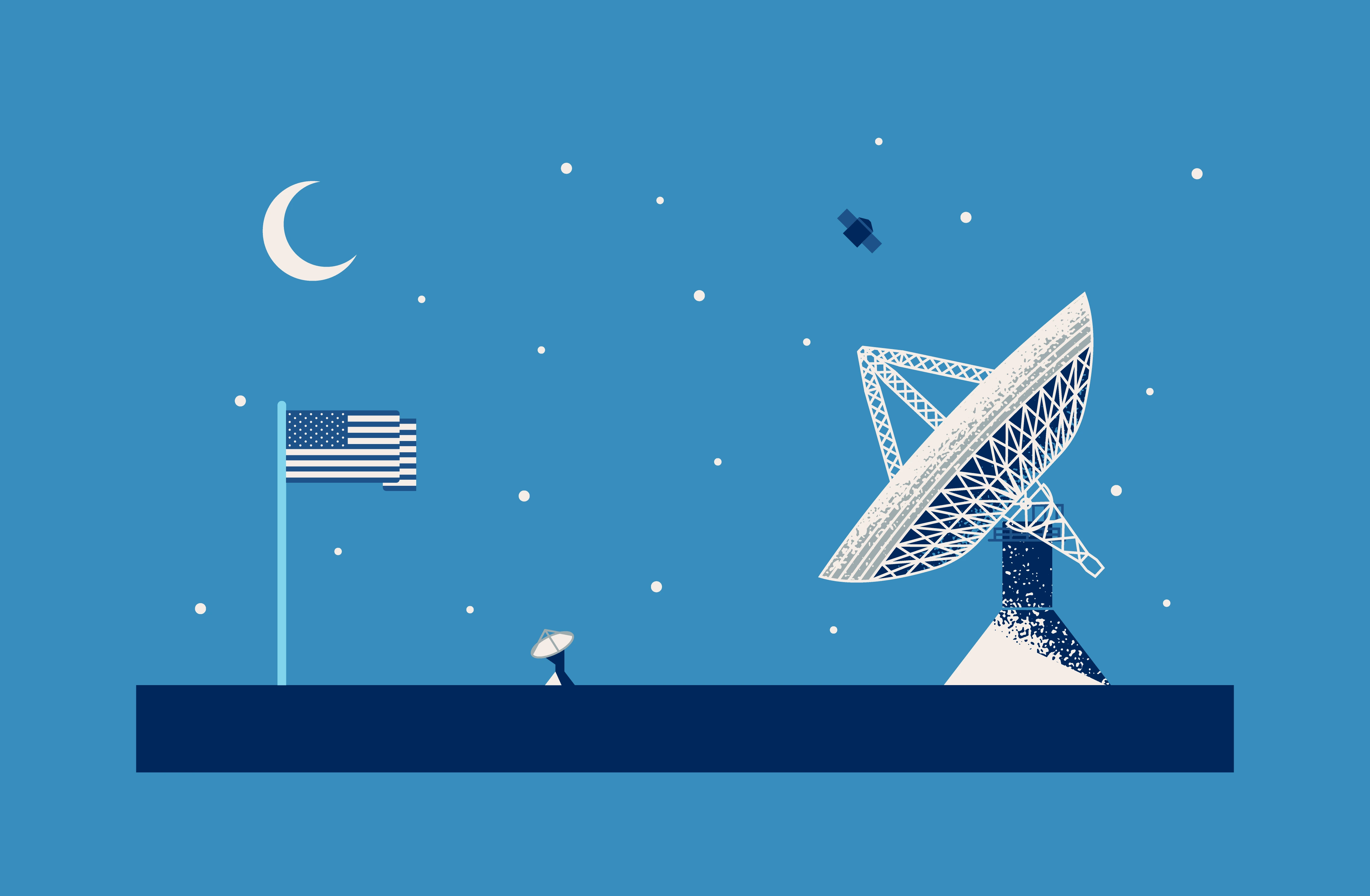 graphic representation of satellites against a starry sky